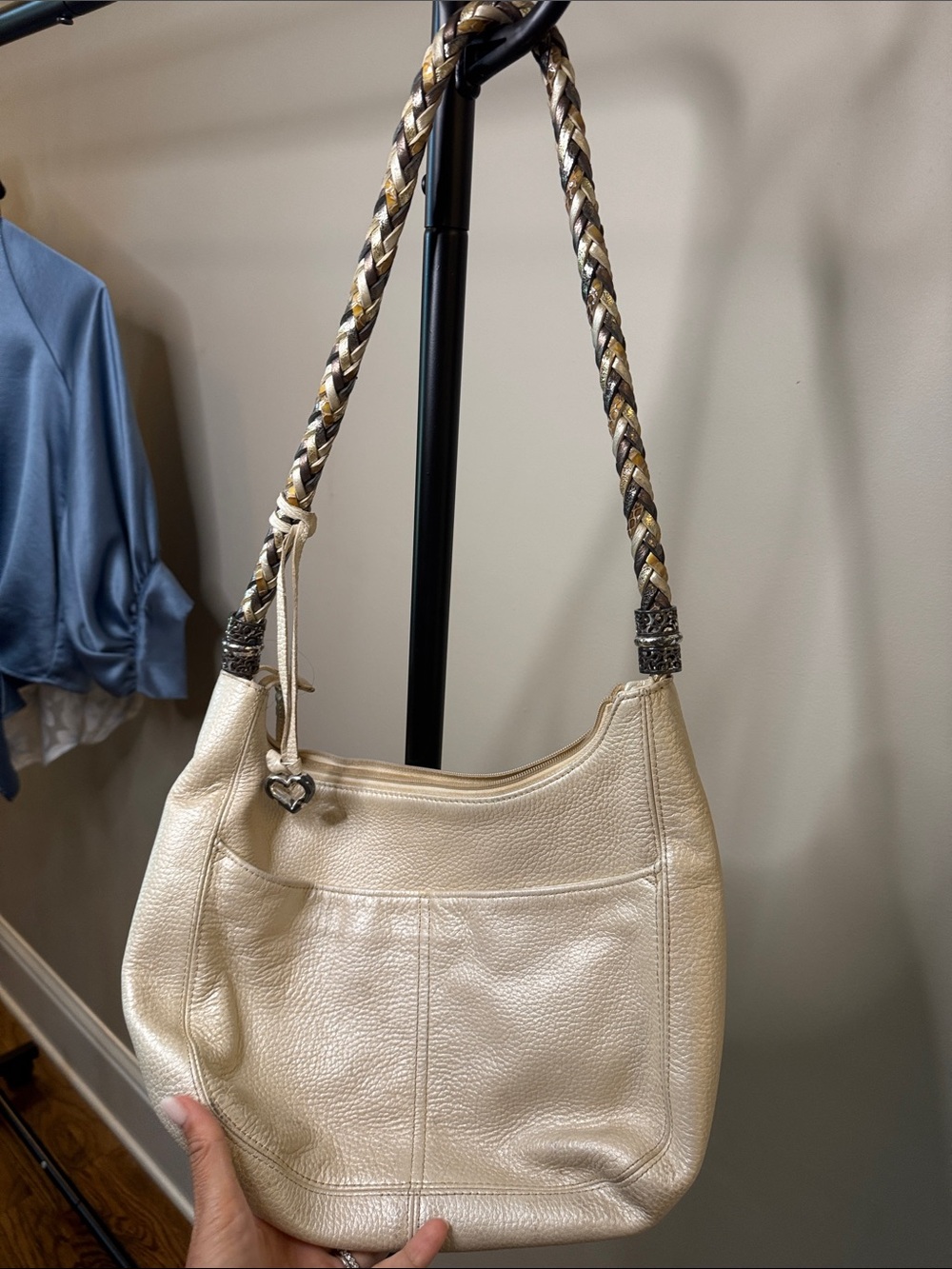 Brighton Cream Pebbled Leather Hobo with Braided Strap and Tassel - Picture 2 of 6